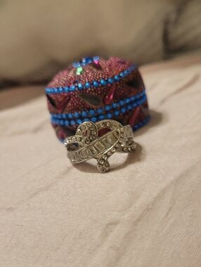 Sterling Silver Heart Wrapped C.Z. Ladies 4 Ct. Total Cocktail Ring Sz.8